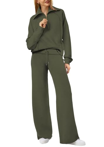 XIEERDUO Plus Size Two Piece Outfits For Women Lounge Sets Sweatshirt And Sweatpant Oversized Dark Green XL