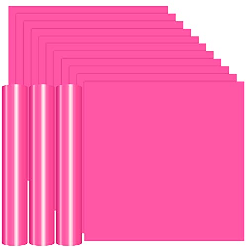 JANDJPACKAGING Pink Permanent Vinyl - 14 Pack 12” x 12” Pink Adhesive Vinyl, Neon Pink Vinyl for Cricut, Silhouette, Expressions, Cameo, Signs