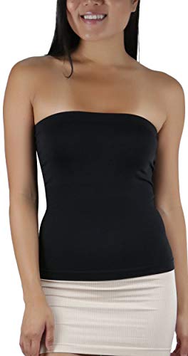 ToBeInStyle Women's Seamless Bandeau Tube Top Ribbed Without Pad - Black - One Size
