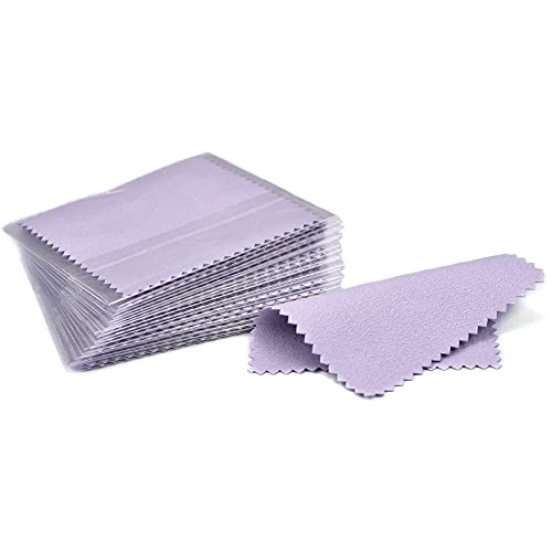 SEVENWELL 50pcs Jewelry Cleaning Cloth Purple Polishing Cloth for Sterling Silver Gold Platinum Small Polish Cloth 8x8cm