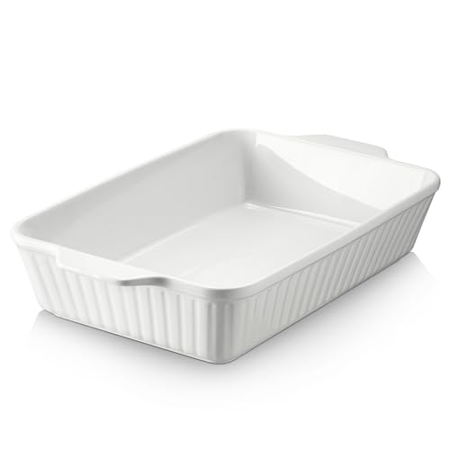 DOWAN Casserole Dish, 9x13 Ceramic Baking Dish, Large Lasagna Pan Deep for Oven, 4.2 Quarts Baking Pan with Handles, Oven Safe and Durable Bakeware for Lasagna, Mother's Day Gifts, White
