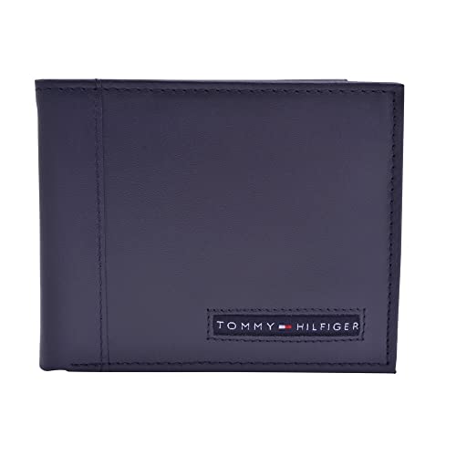 Tommy Hilfiger Men's Leather Wallet - Thin Sleek Casual Bifold with 6 Credit Card Pockets and Removable ID Window, Navy Cambridge