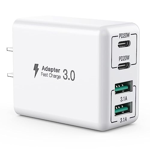 USB C Wall Charger, 40W 4-Port USB C Charger Block, Fast Charging Block Dual Port PD+QC Wall Plug Multiport Type C Compatible with iPhone 14/13/12/11/Pro Max/XS/XR/8/7/Samsung Phone, Tablet