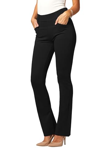 Conceited Premium Women's Stretch Dress Pants - Wear to Work - Ponte Treggings - Bootcut - Midnight Black - DP-Boot-Full-Black-L