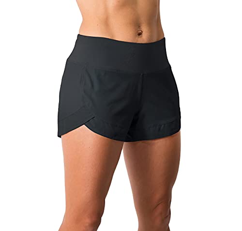 Tough Mode Womens 3' Lightweight Running WOD Volleyball Shorts Workout Mesh Liner Zip Pocket Black