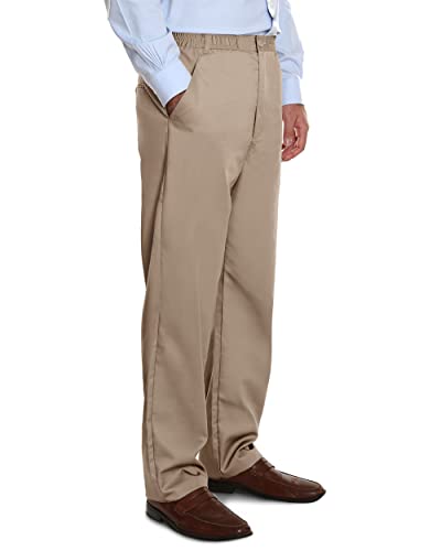 Pembrook Mens Elastic Waist Pants for Seniors - Adaptive Mens Pants for Elderly with Zipper and Button | Elastic Waist Pants for Men | Senior Elastic Waist Pants Tan