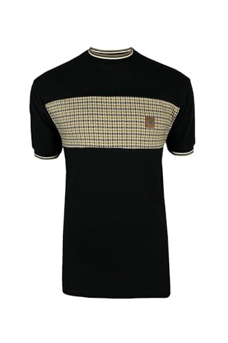 TROJAN Clothing Mens Houndstooth Pique Cotton T-Shirt Black Size M