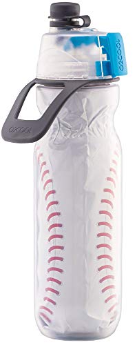 O2COOL Mist 'N Sip Misting Water Bottle 2-in-1 Mist and Sip Function with No Leak Pull Top Spout Sports Water Bottle Reusable Water Bottle - 20 oz (Baseball)