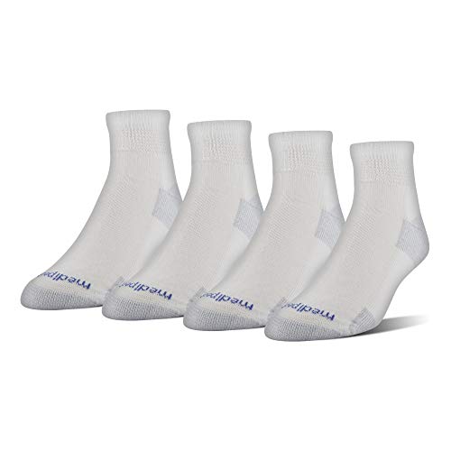 MediPeds unisex adult Nanoglide Quarter Socks, 4-pack Casual Sock, White/Grey, Shoe Size Mens 7-12 Womens 10-13 US