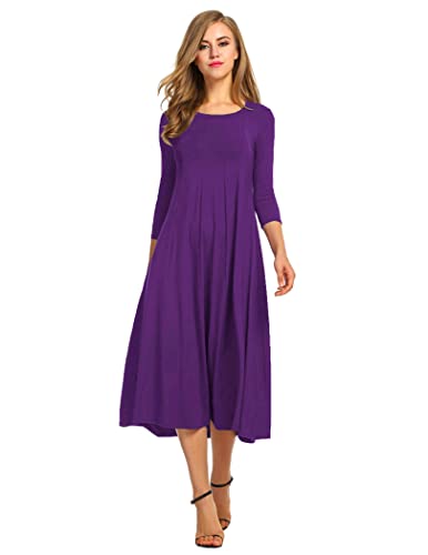 HOTOUCH Women's Half Sleeve Loose Casual Tunic T-Shirt Dress (Purple XL)