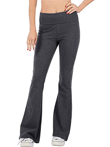 KOGMO Womens Premium Cotton Flared Fold Over Yoga Pants Exercise Pants (S-3X)-XL-Charcoal