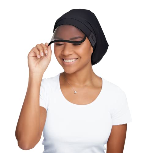 Hairbrella 100% Waterproof Rain Hat, Satin-Lined Cap, UV Sun Protection, Full Hair Coverage, Packable Travel Accessory Black