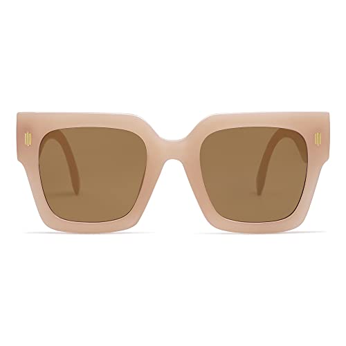 SOJOS Vintage Oversized Square Sunglasses for Women,Retro Womens Luxury Big Sun Glasses UV400 Protection SJ2194 Cream Brown