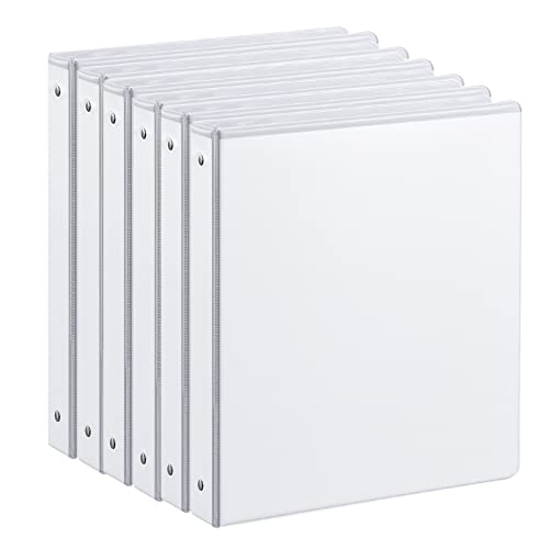 1-inch 3 Ring Binder with 2 Interior Pockets, 1'' Basic Binders Holds US Letter Size 8.5'' x 11'' Paper - Versatile Binders for Office, Home, and School Use, 6 Pack (White)