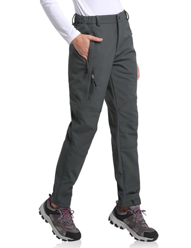 BALEAF Women's Hiking Pants Waterproof Fleece Lined Cold Weather Insulated Ski Snow Pant Warm Winter Soft Shell Grey XL