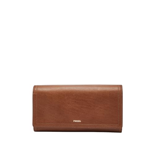 Fossil Women's Logan Leather Wallet RFID Blocking Flap Clutch Organizer, Brown (Model: SL7833200)