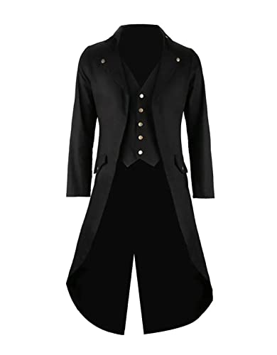 Mens Black Vintage Tailcoat Jacket Fancy Cool Cosplay Costume Robe Black Medium