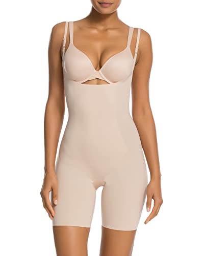 SPANX Shapewear for Women Thinstincts Open-Bust Mid-Thigh Bodysuit (Regular and Plus Sizes) Soft Nude LG