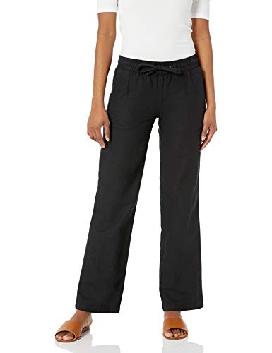 Amazon Essentials Women's Linen Blend Drawstring Wide Leg Pant (Available in Plus Size), Black, Medium