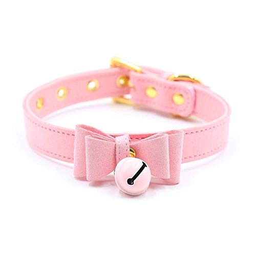 LEWECEEO PU Leather Bow Collar Necklace Choker with Bell Cat Cosplay Kitty Necklace Choker Collar for Women