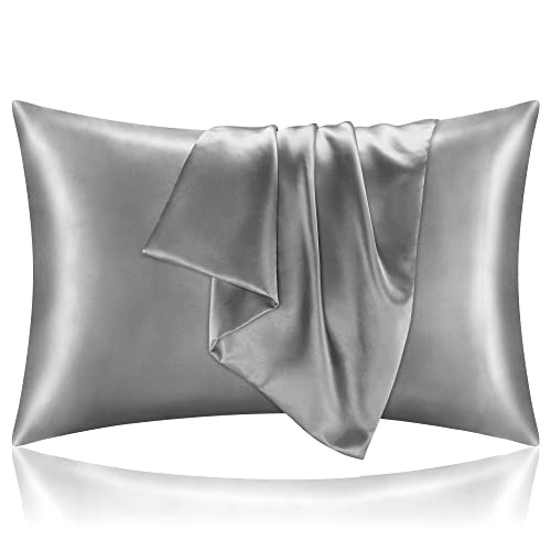 BEDELITE Satin Pillowcase for Hair and Skin, Grey Pillow Cases Standard Size Set of 2 Pack, Super Soft Similar to Silk Pillow Cases with Envelope Closure (20x26 Inches)
