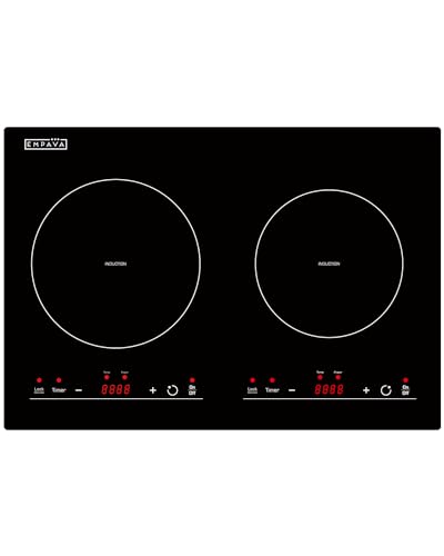 Empava IDC12B2 Horizontal Electric Stove Induction Cooktop with 2 Burners in Black Vitro Ceramic Smooth Surface Glass 120V, 12 Inch