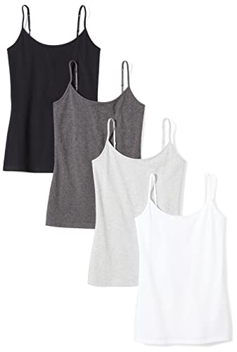 Amazon Essentials Women's Slim-Fit Camisole, Pack of 4, Black/Charcoal Heather/Light Grey Heather/White, X-Large