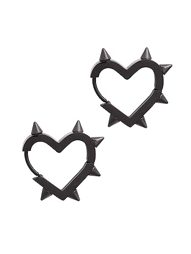 Sacina Black Spike Earrings, Huggie Hoop Heart Earrings, Gothic Earrings, Punk Earrings, Emo Grunge Earrings, Y2k Earrings, Christmas Jewelry Gift For Women