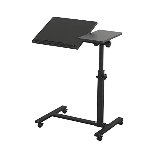 TigerDad Overbed Bedside Desk Mobile Rolling Laptop Stand Tilting Overbed Table with Wheels Height Adjustable Tray Table for Laptop Bed Sofa Side Table (Black)