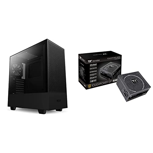 NZXT H5 Flow Compact ATX Mid-Tower PC Gaming Case & Thermaltake Toughpower GF1 850W 80+ Gold SLI/Crossfire Ready Ultra Quiet 140mm Hydraulic Bearing Smart Zero Fan Full Modular Power Supply