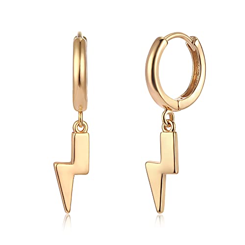 Gold Dangle Drop Hoop Earrings for Women Men Gold Plated Dainty Earrings Hypoallergenic Cross/Lightning/Lock/Spike/Heart/Star/Evil Eye/Snake