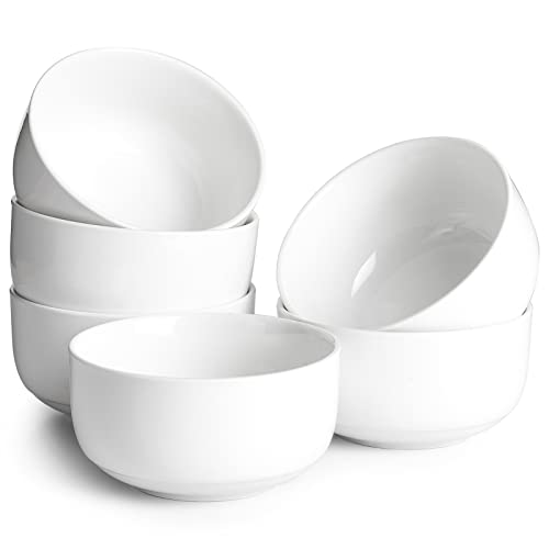 DOWAN 22 OZ Ceramic Cereal Bowls - 5.25' White Soup Bowls Set of 6 for Kitchen, Small Bowls for Cereal, Soup, Oatmeal, Rice, Dishwasher & Microwave Safe