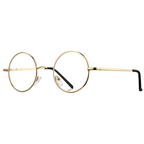 Pro Acme Non Prescription Clear Lens Glasses Retro Small Round Metal Frame (01 Blue Light Blocking Glasses - Gold)