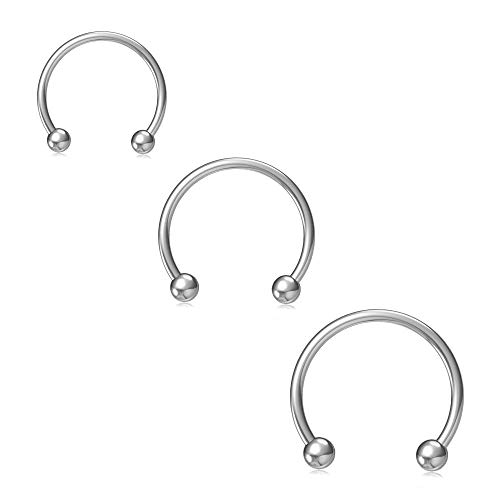 NZDLM Horseshoe Hoop Nose Rings Cartilage Earring Nose Septum Nose Nostril Stainless Steel Bull Nose Ring for Women Girls Men Silver