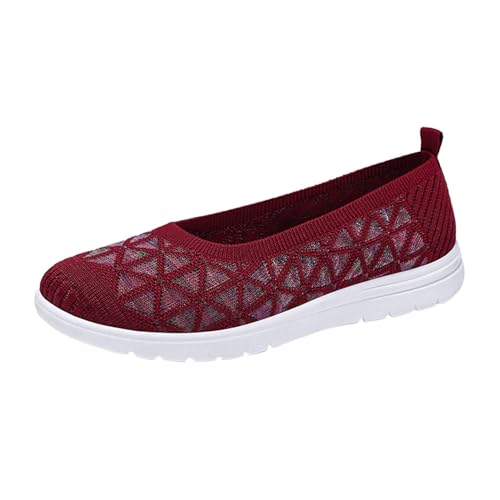 Womens Comfort Elastic Sock Slip On Walking Lightweight Non-Slip Summer Shoes Mesh Perforated Breathable Casual Shoes A Slip On 03_Red, 6.5
