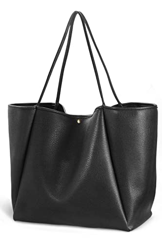 HOXIS Oversize Vegan Leather Tote Women Weekender Bag Shopper Handbag Travel Purse (Black)