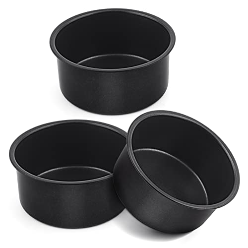 E-far 4 Inch Cake Pan Set of 3, Nonstick Stainless Steel Mini Round Cake Pans Tin, Small Size for Baking Smash Cakes/Cheesecake, Stainless Steel Core & Non-toxic Coating, Straight Side & 2 Inch Deep