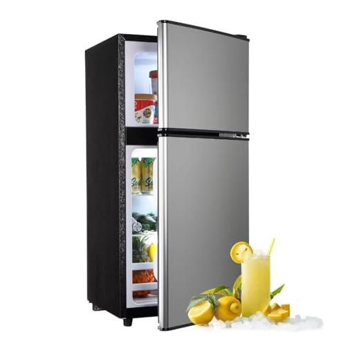 OOTDAY Compact Refrigerator, Small Fridge with Double Door, 3.5 Cu.Ft Apartment Size Refrigerator with 7 Level Adjustable Thermostat Control Perfect for Kitchen Dorm Apartment Office Silver
