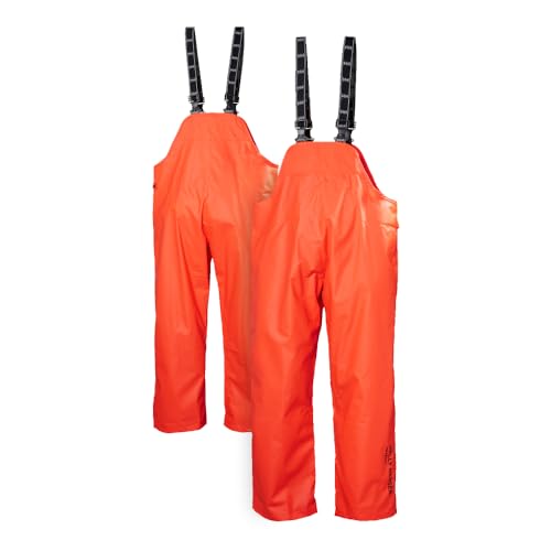 Helly-Hansen Workwear Mandal Waterproof Bib Overalls for Men Made of Durable PVC-Coated Polyester, Breathable and Adjustable, Dark Orange - L