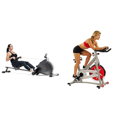 Sunny Health & Fitness Magnetic Rowing Machine with Exclusive SunnyFit App + Sunny Health & Fitness SF-B901 Pro Indoor Cycling Exercise Bike