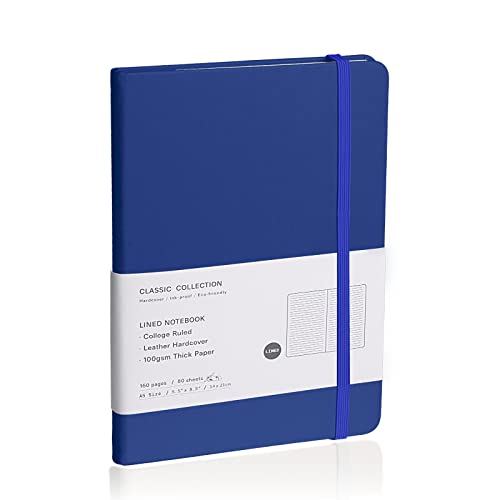 EMOMAS Lined Journal Notebook, (Blue), 160 Pages, Medium 5.7 inches x 8 inches - 100 gsm Thick Paper, Hardcover