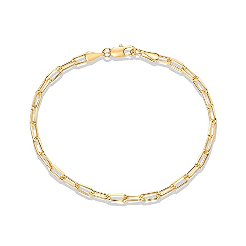 PAVOI 14K Gold Plated Paperclip/Curb/Figaro Chain Adjustable Bracelet for Women (Paperclip, Yellow Gold Plated)