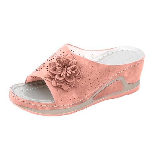 JEUROT Womens Sandals Flower Open Toe Wedge Sandals Casual Platforms Heeled Bohemia Comfortable Summer Sandalias Shoes (Pink, 9)