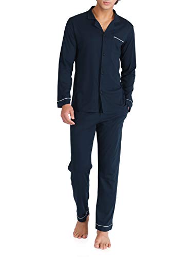 DAVID ARCHY Mens Cotton Sleepwear Pajamas Set Long Sleeve, Button-Down with Pockets, Fly Loungewear for Men Top & Pants Set (L, Navy Blue)