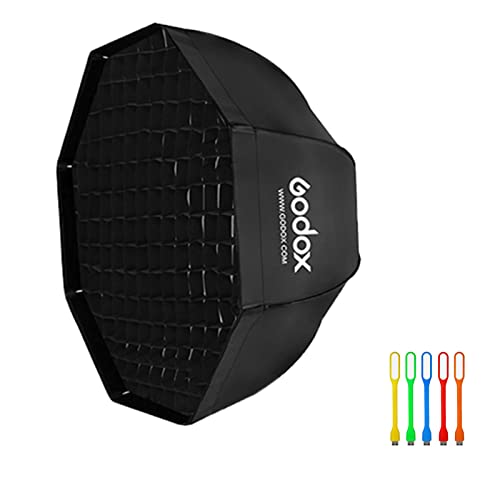 Godox 37' / 95cm Umbrella Octagon Softbox Reflector with Honeycomb Grid and Carrying Bag for Studio Flash Speedlight, Portrait and Product Photography with USB Light