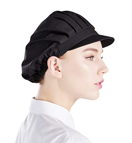 Nanxson 3pcs Unisex Chef Hat Elastic Chef Cap Kitchen Baking Cooking Hat for Men Women with Brim CF9035 Black