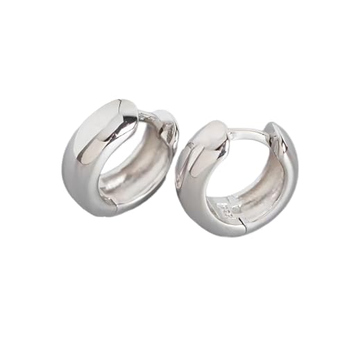 HUARJO S925 Sterling Silver Huggie Earrings for Women|Small Chunky Gold Hoop Earrings|Hypoallergenic Minimalist Preppy Jewelry Gift (Silver)