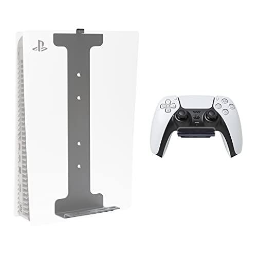 HIDEit Mounts - Wall Mount & Controller Bundle for PS5 - Includes Steel Wall Mount & Rubber Dipped Controller Holder - Patented Wall Mount for PlayStation 5 Disc & Digital - Not PS5 Slim Compatible