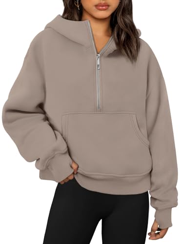 Trendy Queen Womens Hoodies Quarter Zip Pullover Oversized Sweatshirts Half Zip Pullover Fall Outfits Fashion Clothes 2024 Long Sleeve Fleece Winter Sweaters Jackets Y2k Cute Teen Girls