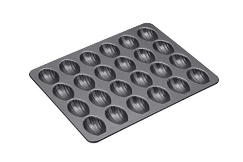 Kitchen Craft MasterClass KCMCHB92 Madeleine Tray with PFOA Non Stick, Robust 1mm Carbon Steel, 24 Hole Cake Mould, Grey